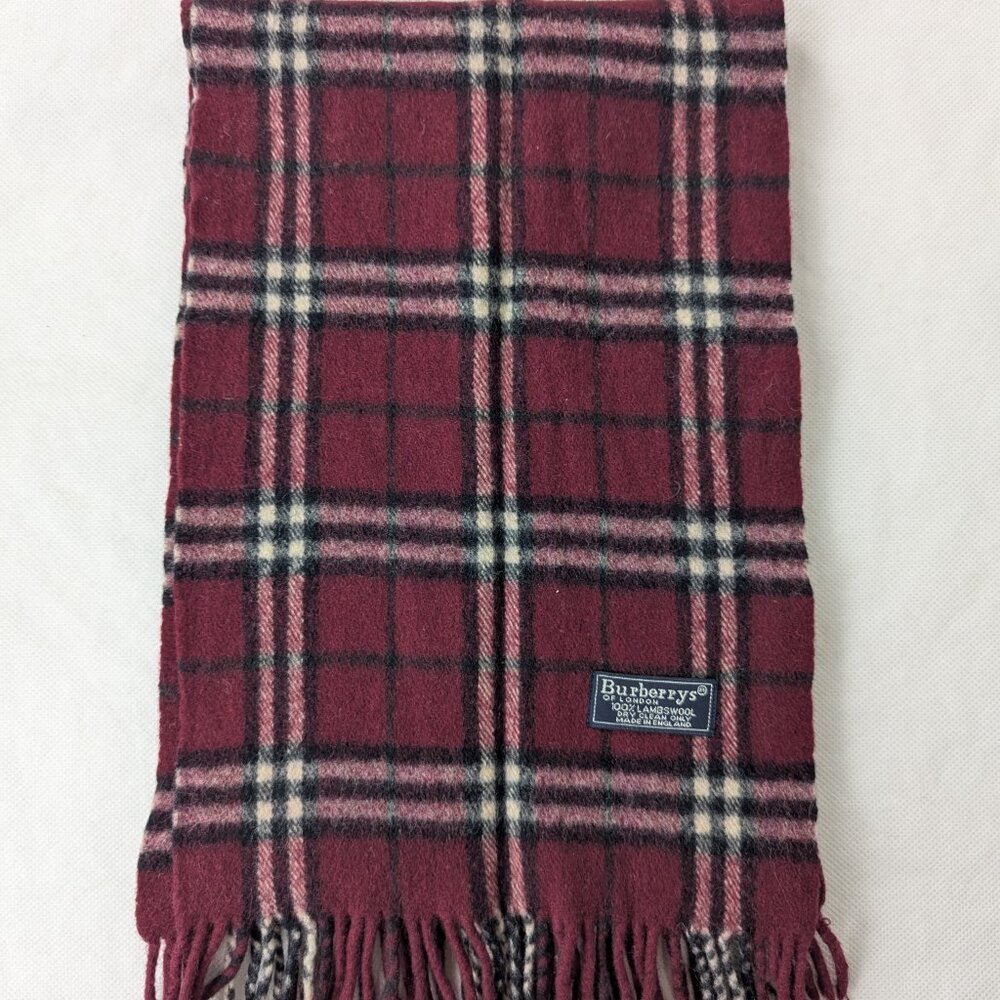 Burberry Lambswool Check Scarf Maroon | Unisex | Designer | Quick Ship - Picture 6 of 6